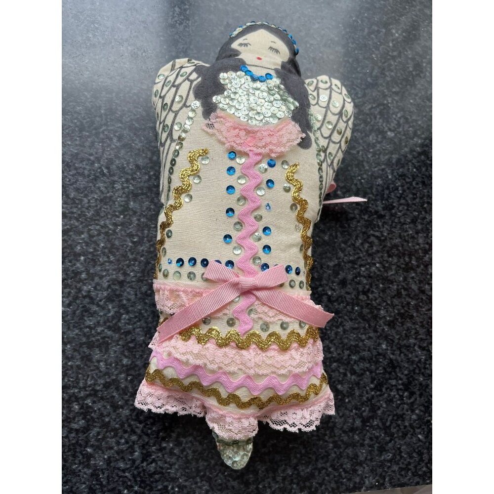 Vtg 1970's Detroit Artist Mary Ewald Pen & Ink Art Christmas Ornament Angel Sign